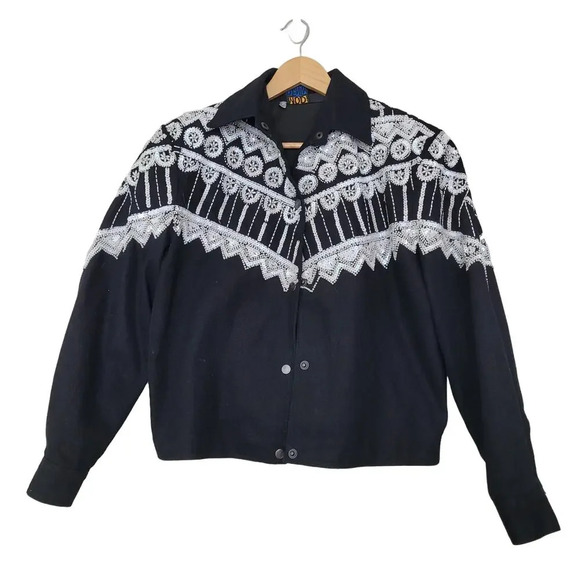 Vintage Modi Denim Jacket Size L Black Sequin Western Rodeo Taylor Swift Vibes - Picture 1 of 11